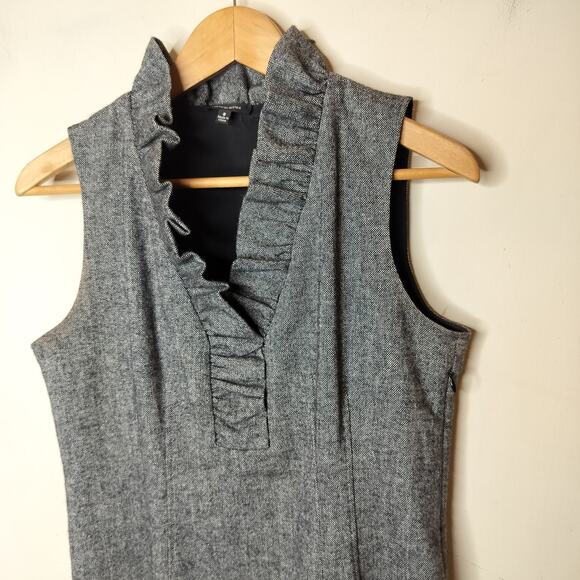 Saks Fifth Ave Tweed Dress Ruffle Collar Sleeveless Office Work - Picture 3 of 5